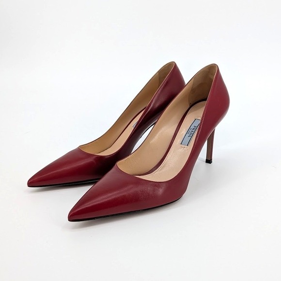 Prada Shoes - Prada Red Leather Pointed Toe Pumps Stiletto Heels Made in Italy Size 38.5